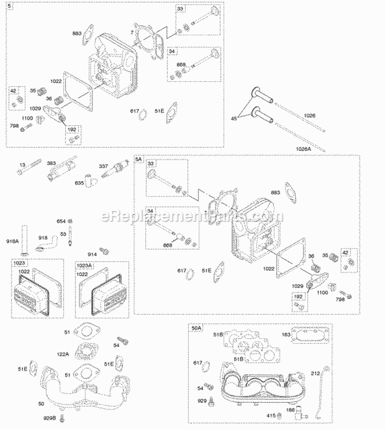 Cylinder Head Intake Manifold Valves Diagram and Parts List for 407777-0156-E1  Briggs and Stratton Engine